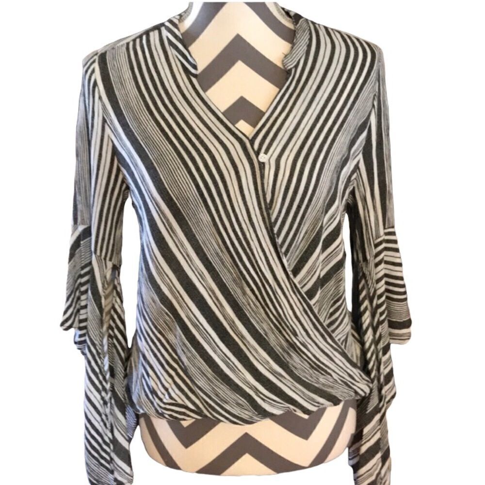 Jodifl Small “Wrapped Look” Blouse Black & White